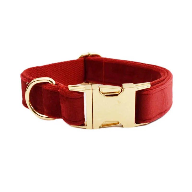 Petspuff Personalised Cherry Red Velvet Dog Collar & Lead Set – Engraved Name Tag, Bow & Harness - Petspuff