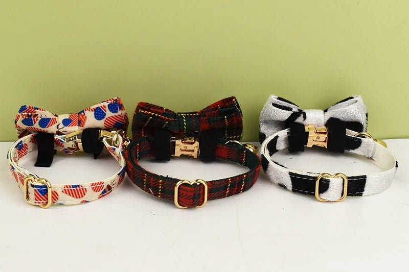 Petspuff Personalised Bow Cat Collar with Bell & Safety Buckle – Engraved Name Tag | 6 Colours