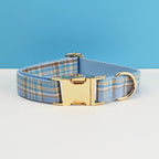 Petspuff Personalised Check Plaid Dog Collar & Lead Set – Engraved Name Tag, Bow & Harness