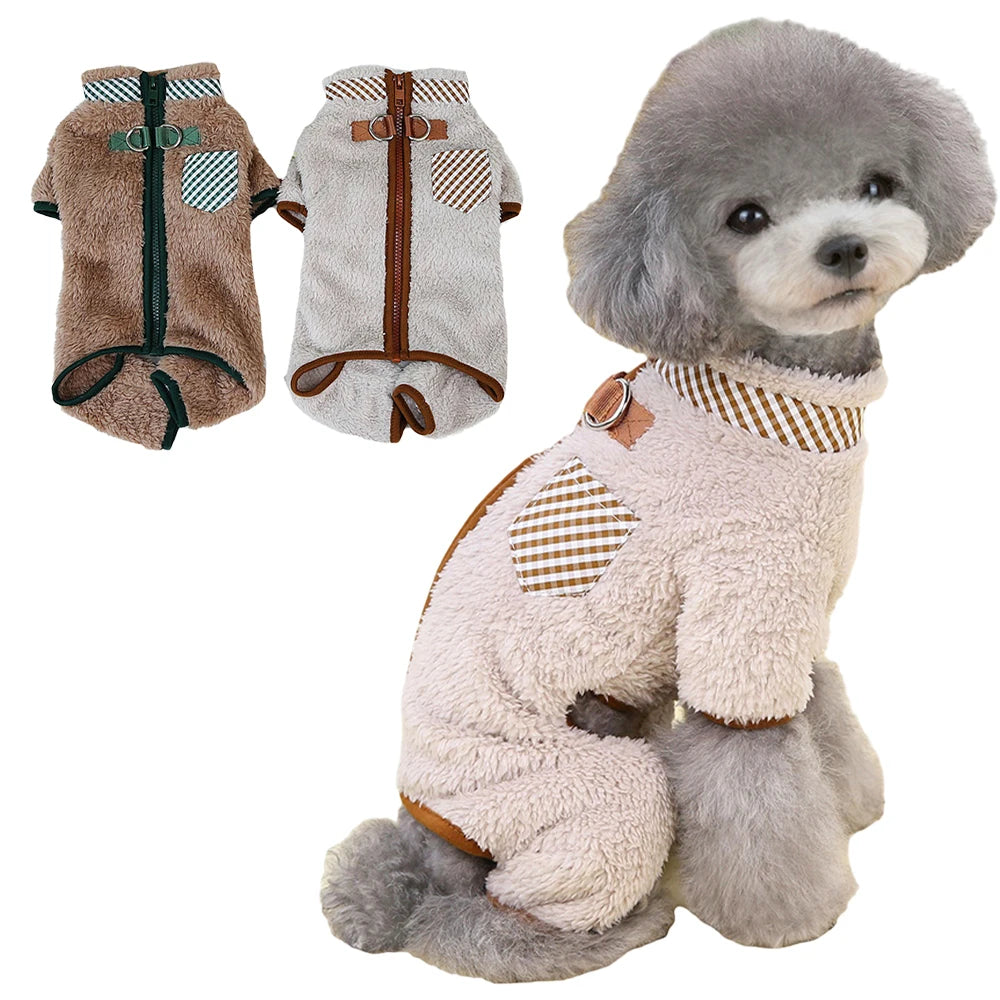 Petspuff Soft Fleece Dog Jumpsuit with Zip & Lead Ring – Winter Onesie | Small Dogs & Puppies