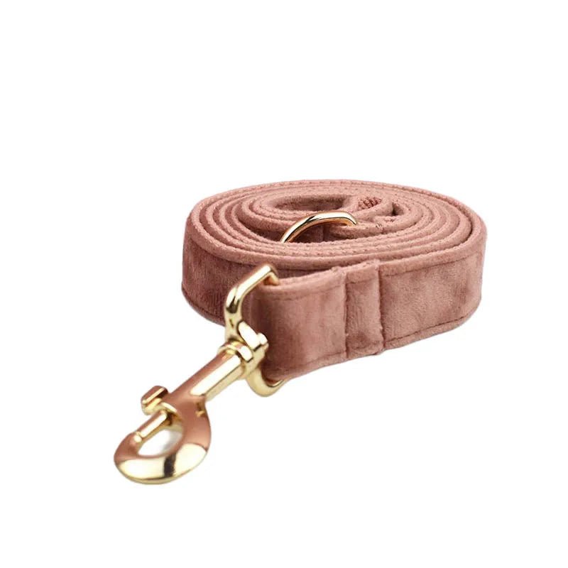 Petspuff Personalised Dusty Pink Velvet Dog Collar & Lead Set – Engraved Name Tag, Bow & Harness