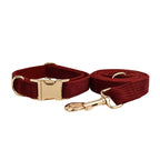 Petspuff Personalised Wine Red Corduroy Dog Collar & Lead Set – Engraved Name Tag, Bow & Harness