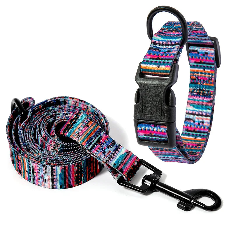 Petspuff Bohemian Dog Collar & Lead Set – Adjustable Boho Print Collar | Small to Large Dogs