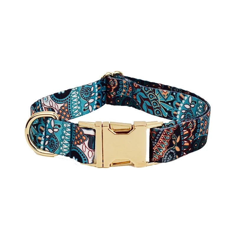 Petspuff Personalised Boho Print Dog Collar & Lead Set – Engraved Name Tag | 6 Designs, S–XL - Petspuff