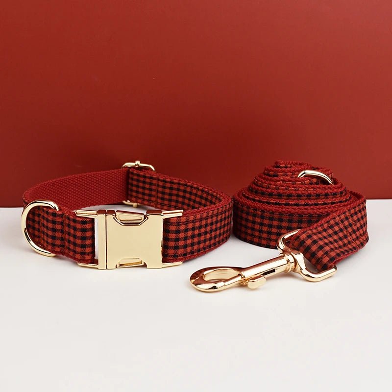 Petspuff Personalised Plaid Print Dog Collar & Lead – Engraved Name Tag | 3 Colours, S–XL