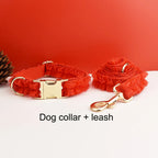 Petspuff Personalised Red Lace Wedding Dog Collar, Harness & Lead – Engraved Nameplate | 3-Piece Set