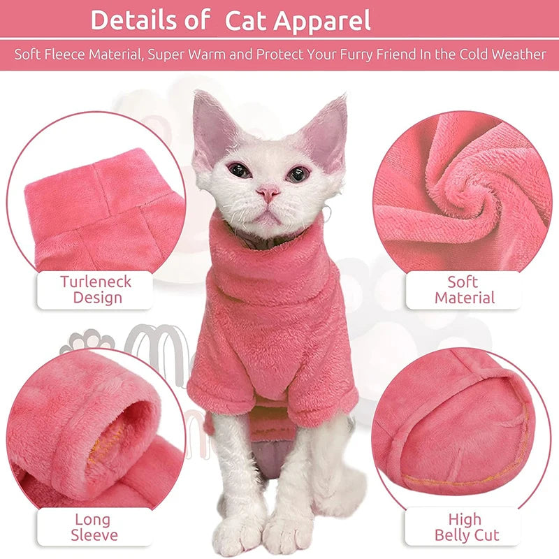 Petspuff Turtleneck Plush Cat Jumper – Warm Sweater for Hairless Cats & Small Dogs