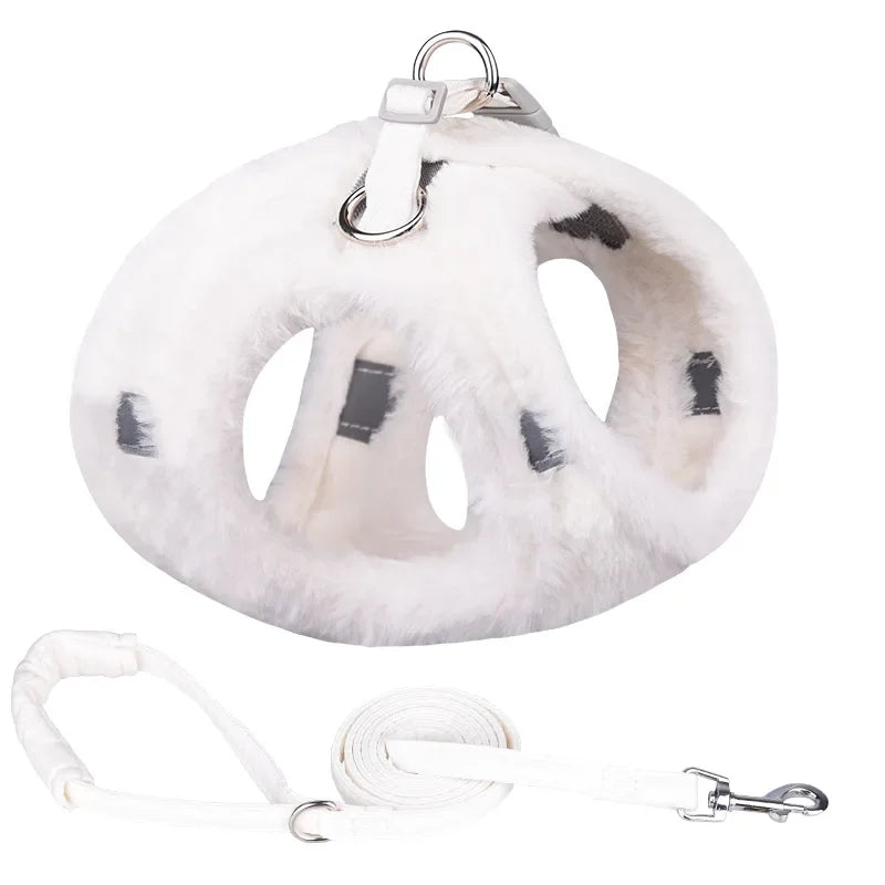 Petspuff Plush Winter Harness & Lead Set – Soft Reflective Vest | Small Dogs, Puppies & Cats