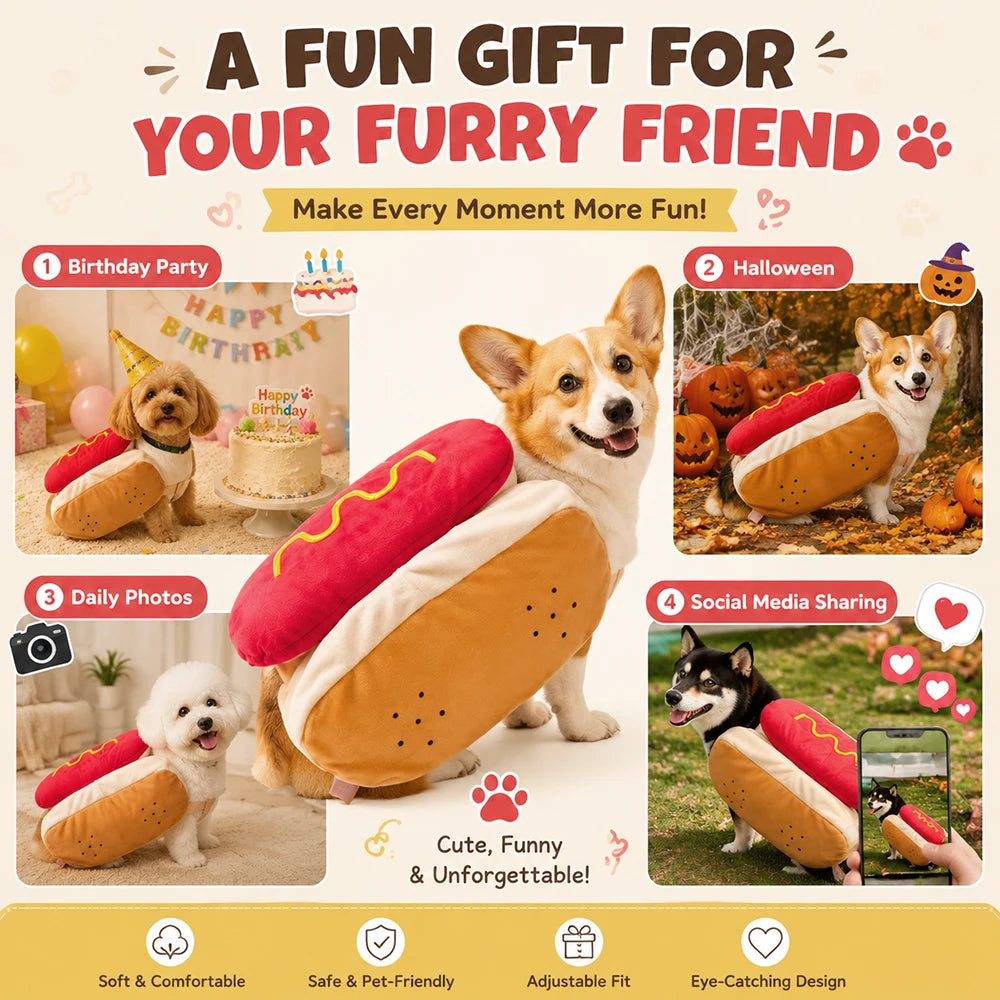 Petspuff Hot Dog Costume – Funny Halloween & Party Outfit | Small Dogs & Cats