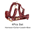 Petspuff Flag Print Cotton Dog Collar, Harness & Lead Set with Bow – XS–XL