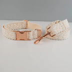 Petspuff Personalised Lace Dog Collar & Lead – Gold or Rose Gold, Engraved Nameplate | Wedding