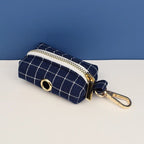 Petspuff Personalised Navy Check Dog Collar & Lead Set – Engraved Name Tag, Bow & Harness