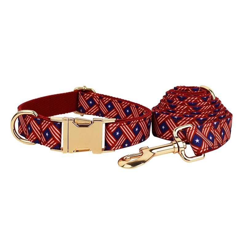 Petspuff Flag Print Cotton Dog Collar, Harness & Lead Set with Bow – XS–XL