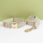 Petspuff Personalised Designer Plaid Dog Collar, Harness & Lead Set – Engraved Name Tag & Bow | Style 31