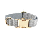 Petspuff Personalised Light Grey Corduroy Dog Collar & Lead Set – Engraved Name Tag, Bow & Harness