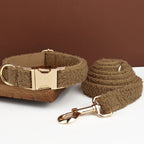 Petspuff Personalised Knitted Wool-Look Dog Collar & Lead Set – Engraved Name Tag | Winter & Christmas