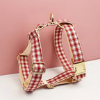 Petspuff Personalised Red Plaid Dog Collar, Harness & Lead Set – Engraved Name Tag & Bow | Christmas
