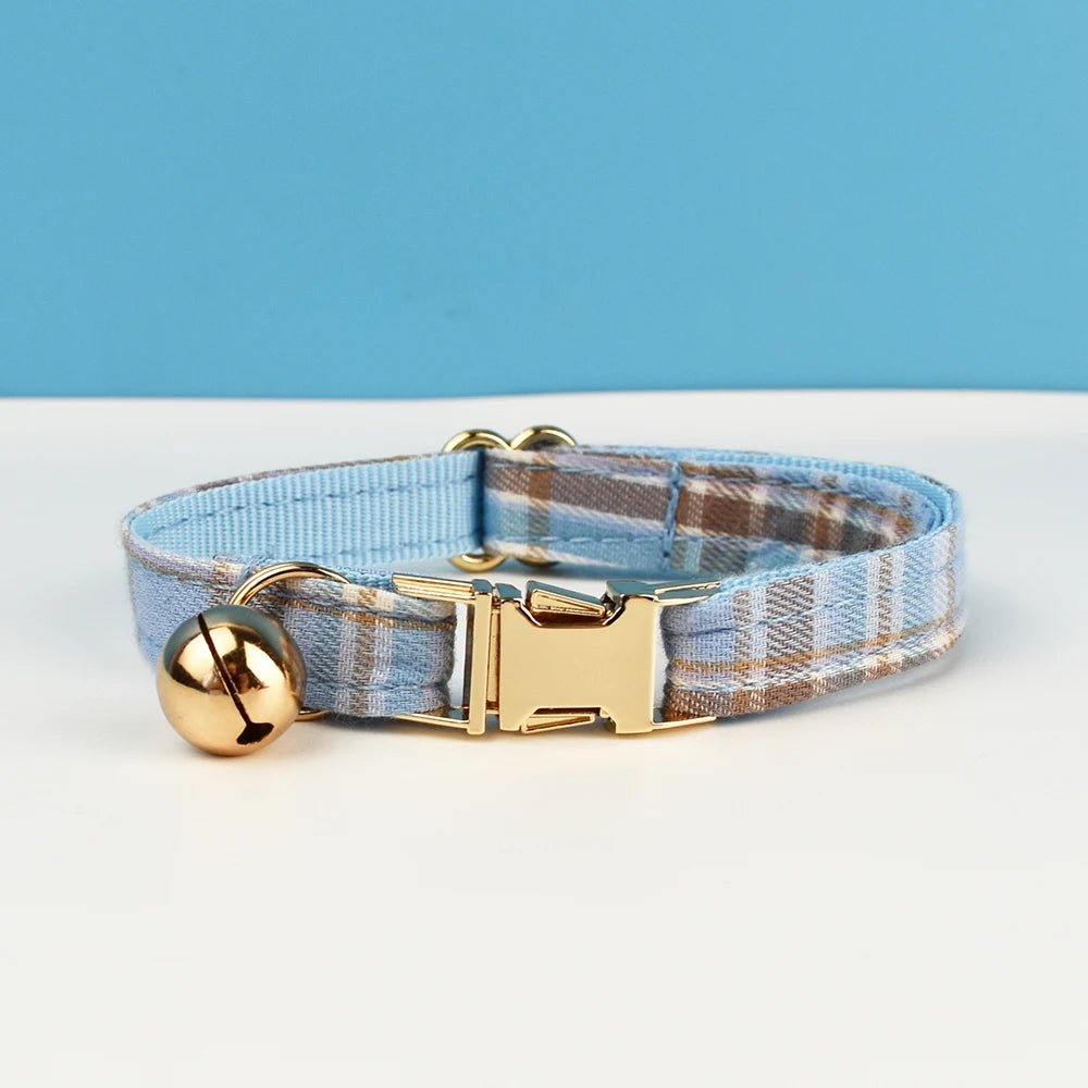 Petspuff Personalised Plaid Cat Collar with Bow Tie – Adjustable Safety Buckle & Name Tag