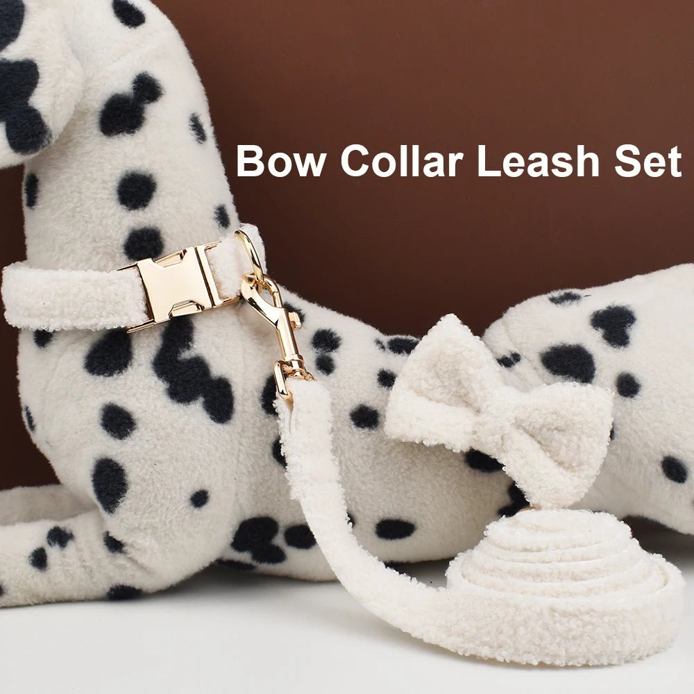 Petspuff Personalised Teddy Fleece Dog Collar & Lead Set – Engraved Name Tag, Harness | 4 Colours - Petspuff