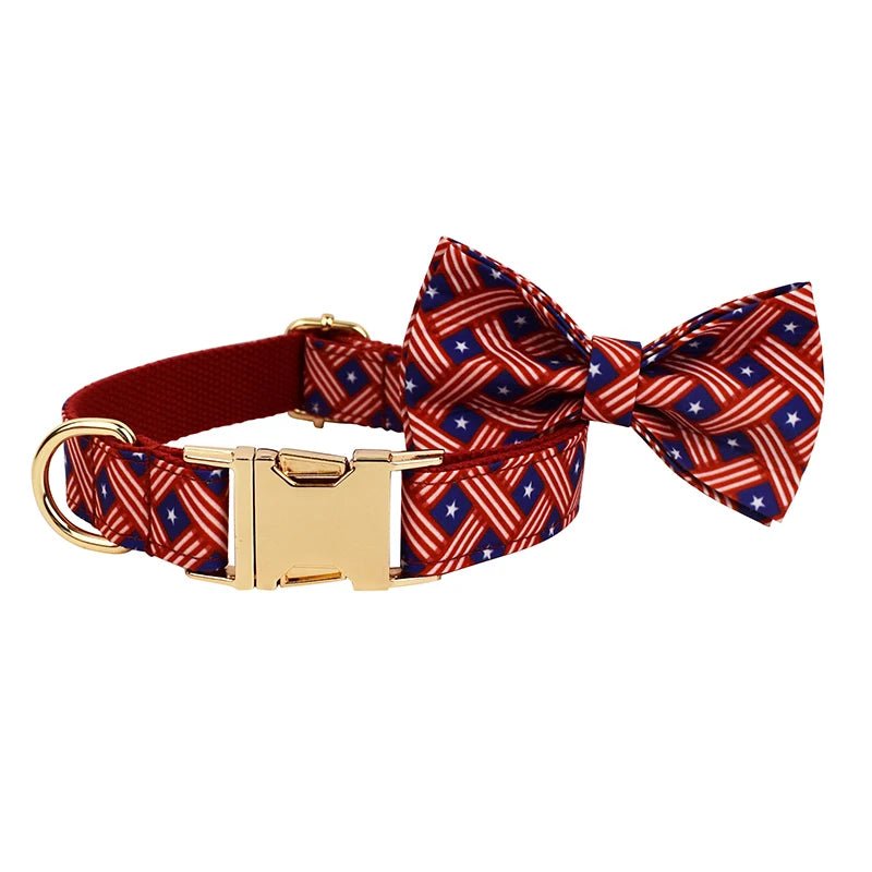 Petspuff Flag Print Cotton Dog Collar, Harness & Lead Set with Bow – XS–XL
