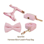 Petspuff Personalised Pink Corduroy Dog Collar & Lead Set – Engraved Name Tag, Bow & Harness