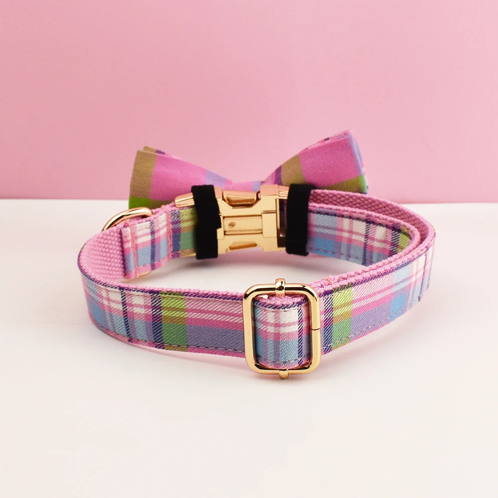 Petspuff Personalised Plaid Cat Collar with Bow Tie – Adjustable Safety Buckle & Name Tag