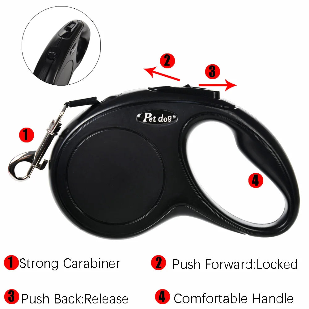 Petspuff Compact Retractable Dog Lead – 3m / 5m Strong Nylon Tape | Small & Medium Dogs