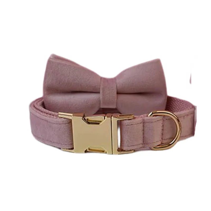 Petspuff Personalised Pale Pink Velvet Dog Collar & Lead Set – Engraved Name Tag, Bow & Harness