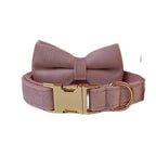 Petspuff Personalised Pale Pink Velvet Dog Collar & Lead Set – Engraved Name Tag, Bow & Harness