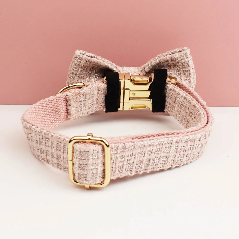 Petspuff Personalised Adjustable Dog Collar & Lead with Bow – Engraved ID Tag | 5 Designs, XS–XL