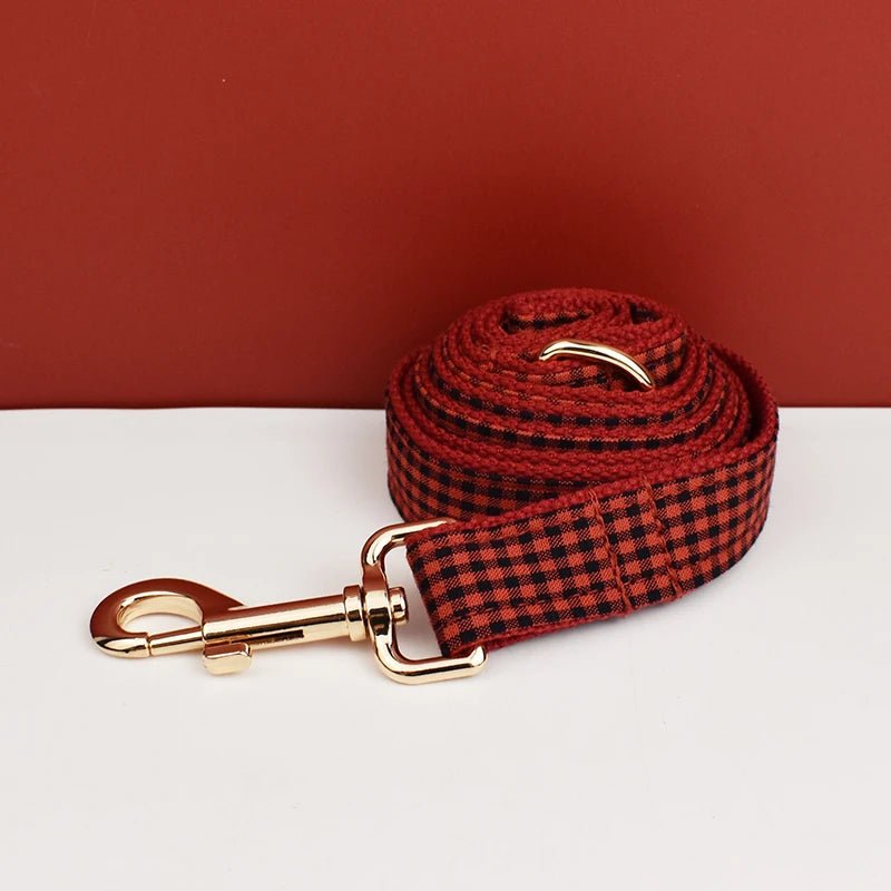 Petspuff Personalised Plaid Print Dog Collar & Lead – Engraved Name Tag | 3 Colours, S–XL