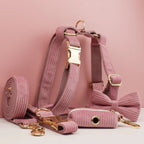 Petspuff Personalised Nude Pink Corduroy Dog Collar & Lead Set – Engraved Name Tag, Bow & Harness