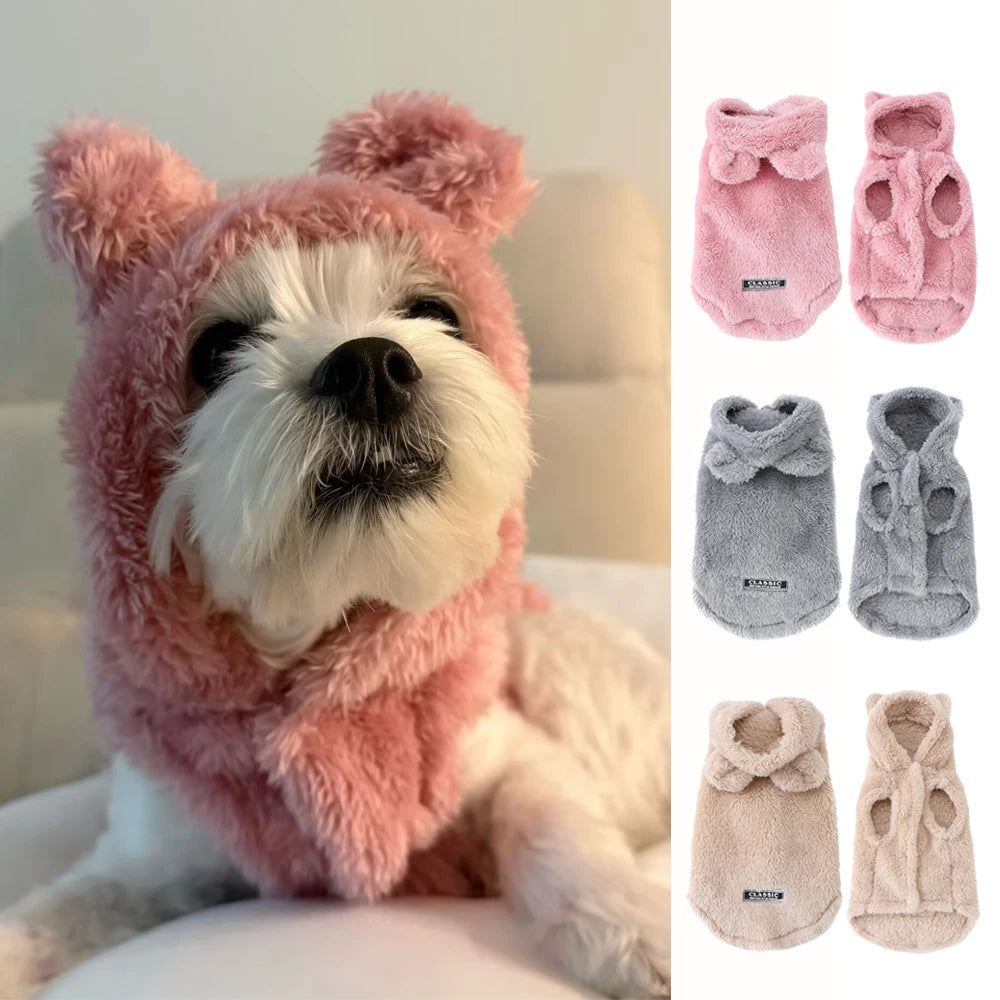 Petspuff Plush Hooded Dog Hoodie – Cosy Fleece Jumper | Small Dogs & Cats