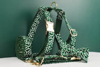 Petspuff Green Leaf Print Cotton Dog Collar, Harness & Lead Set with Bow – XS–XL