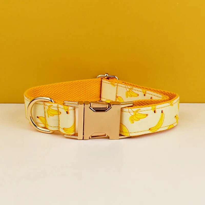 Petspuff Personalised Fruit & Animal Print Bow Tie Dog Collar & Lead – Engraved Name Tag | 8 Designs - Petspuff
