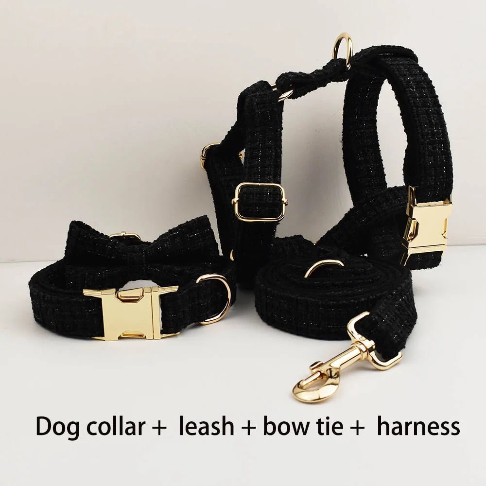 Petspuff Personalised Dog Collar with Free Engraved ID Tag – Matching Lead, Harness & Bow Set
