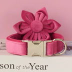 Petspuff Velvet Dog Collar & Lead with Flower or Bow – Soft & Durable for Medium & Large Dogs | S–XL