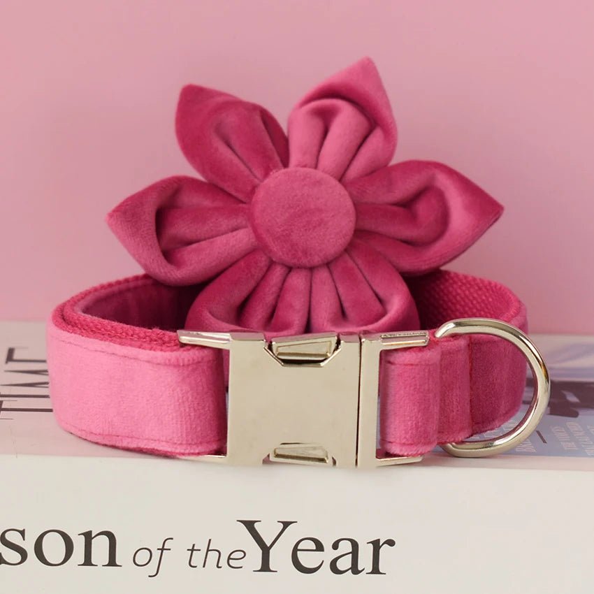 Petspuff Velvet Dog Collar & Lead with Flower or Bow – Soft & Durable for Medium & Large Dogs | S–XL