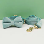 Petspuff Personalised Velvet Dog Collar with Gold Buckle, Bow Tie & Lead – Engraved Name Tag