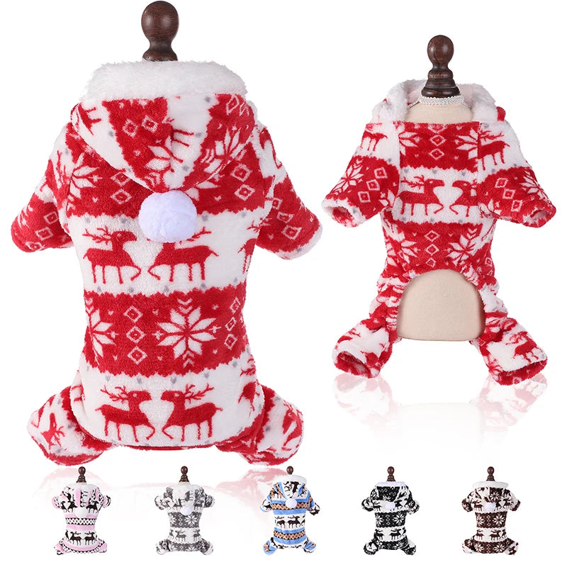 Petspuff Christmas Plush Dog Jumpsuit – Warm Festive Pyjamas | Small & Medium Dogs and Cats