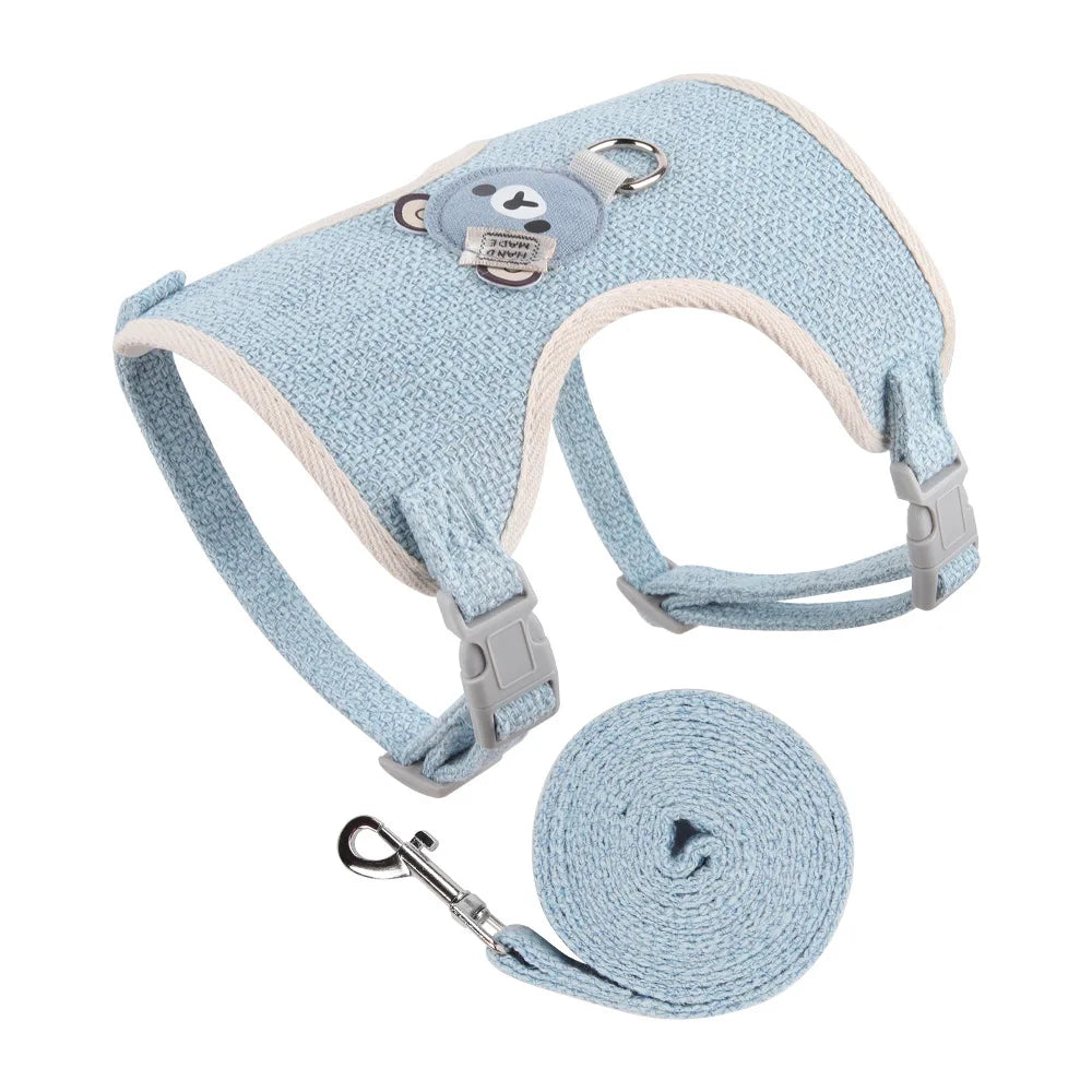 Petspuff Linen Vest Harness & Lead Set – Soft Breathable Harness | Small Dogs, Puppies & Cats