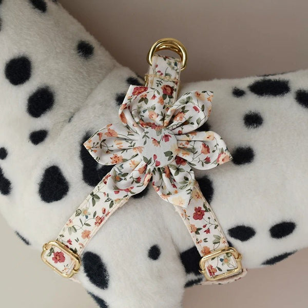 Petspuff Floral Print Cotton Dog Harness & Lead with Bow or Flower – Adjustable, S–XL