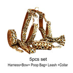 Petspuff Personalised Leopard Print Dog Collar & Lead Set – Engraved Name Tag, Harness & Poop Bag Holder