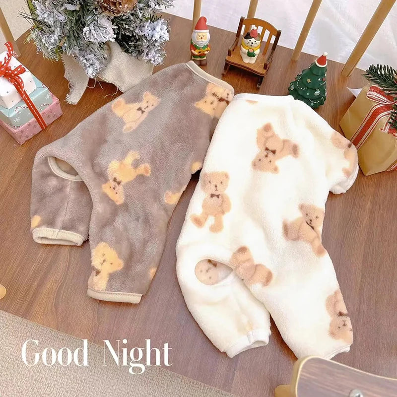 Petspuff Bear Plush Dog Pyjamas – Cosy Fleece Onesie | Small & Medium Dogs and Cats