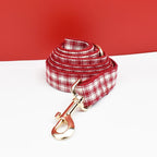 Petspuff Personalised Red Plaid Dog Collar, Harness & Lead Set – Engraved Name Tag & Bow | Style 28