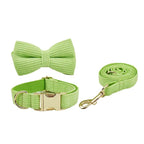Petspuff Personalised Apple Green Corduroy Dog Collar & Lead Set – Engraved Name Tag, Bow & Harness