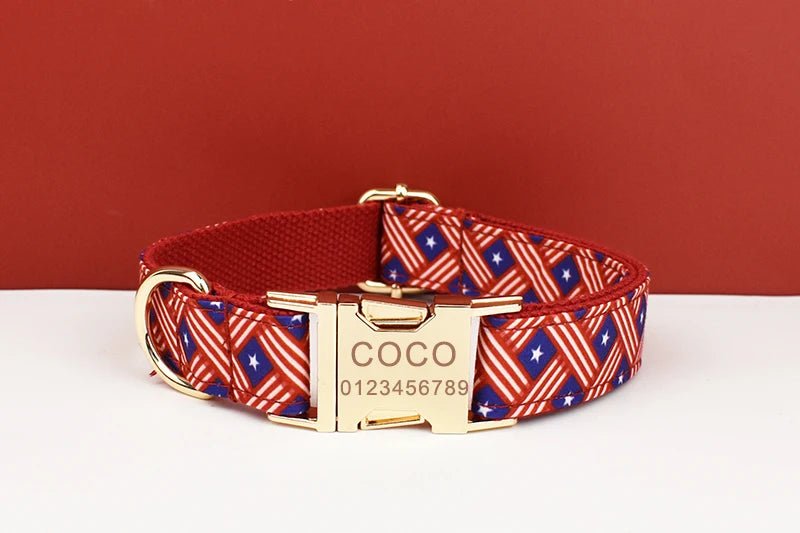 Petspuff Flag Print Cotton Dog Collar, Harness & Lead Set with Bow – XS–XL