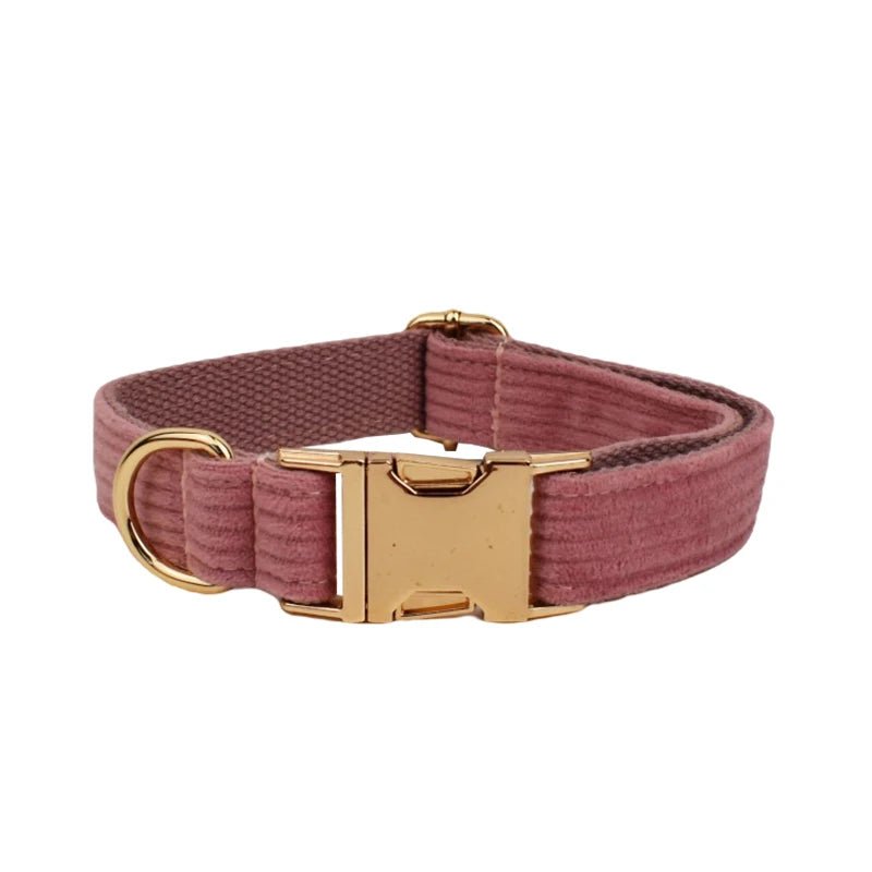 Petspuff Personalised Nude Pink Corduroy Dog Collar & Lead Set – Engraved Name Tag, Bow & Harness