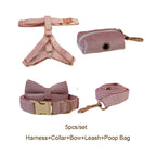 Petspuff Personalised Pale Pink Velvet Dog Collar & Lead Set – Engraved Name Tag, Bow & Harness