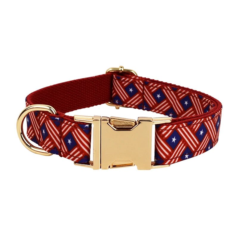 Petspuff Flag Print Cotton Dog Collar, Harness & Lead Set with Bow – XS–XL